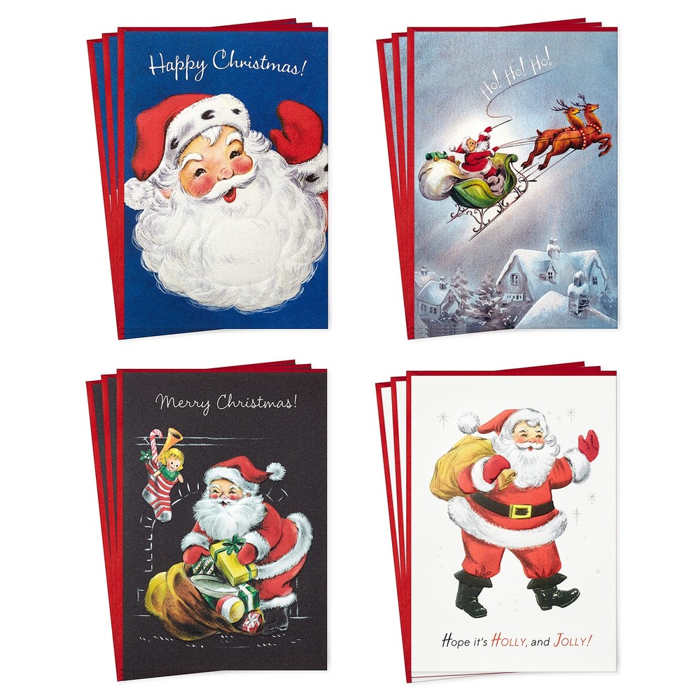 Vintage Santa Christmas Card Assortment Pack Of 12 Holiday Greeting Cards