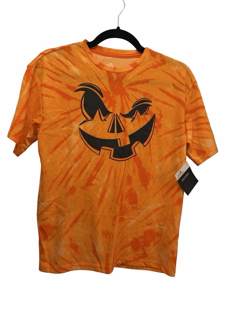 Boys Halloween Jack-O-Lantern Tie-Dye T-Shirt Orange/Black L 10-12 New With Tags