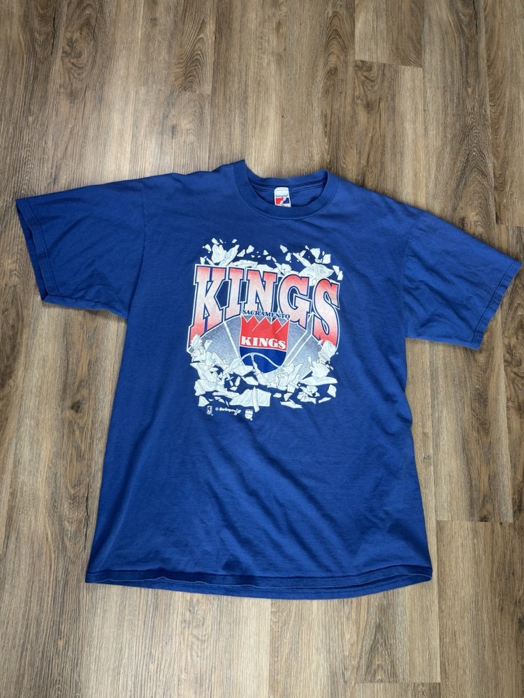 Vintage 90s Sacramento Kings Shattered Glass Blue T Shirt Size XL