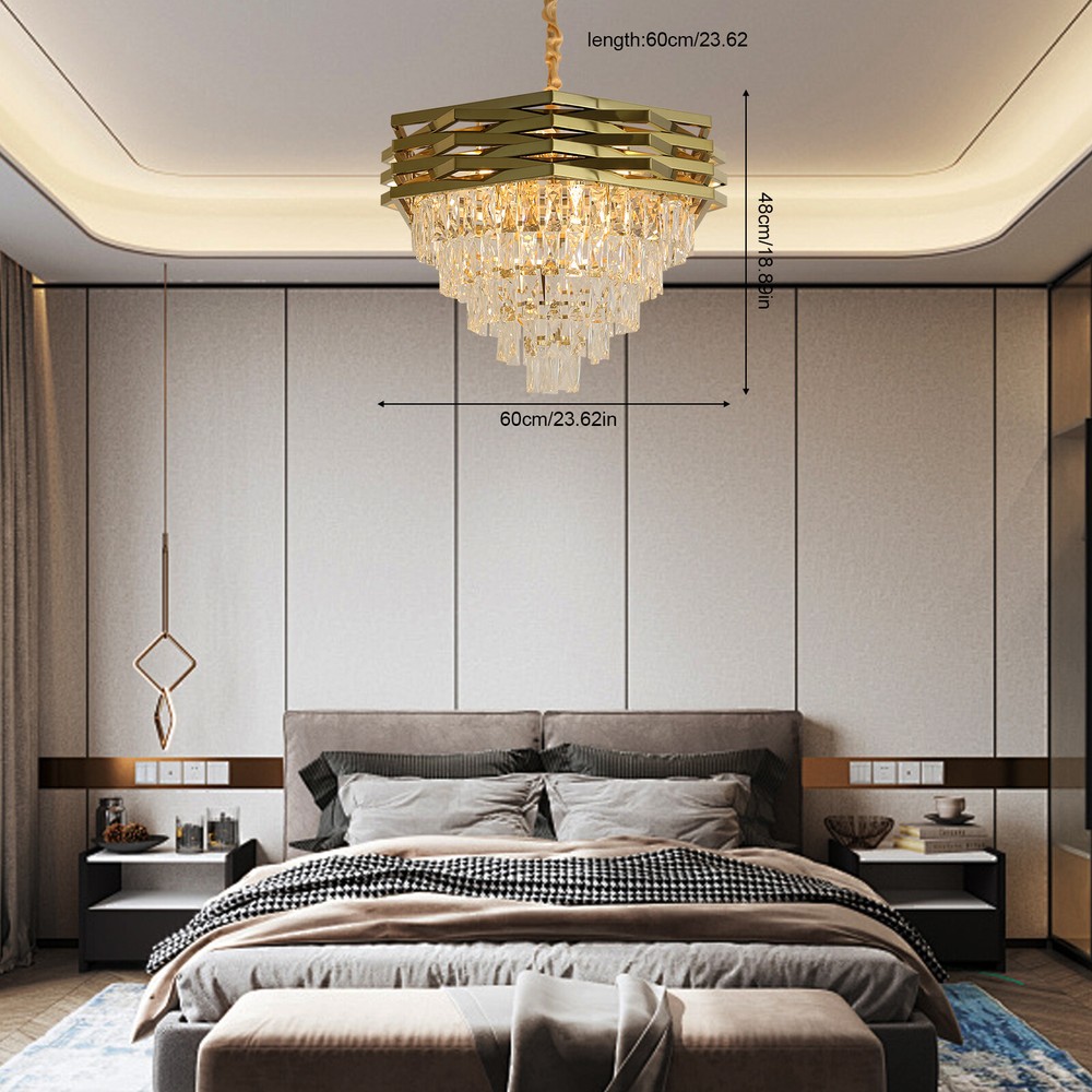Modern 12-Light 5-Tier Gold Crystal Chandelier for Living Dining Room Foyer  