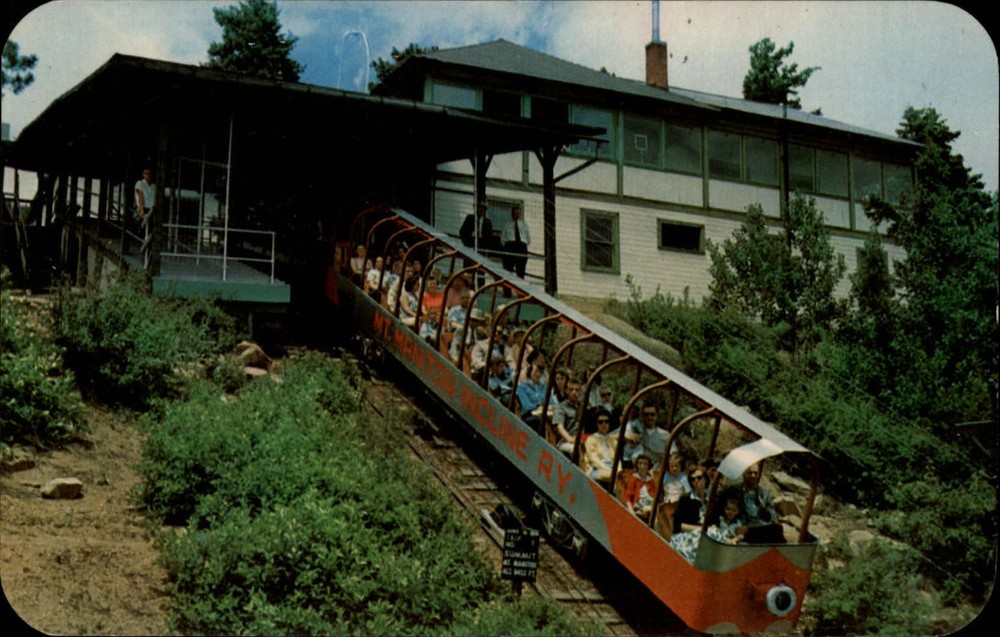 Mt Manitou Incline Railway train Colorado ~ 1950-60s vintage postcard
