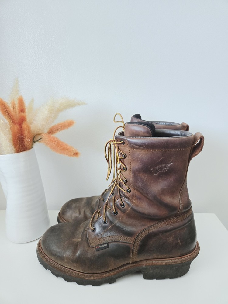 Red Wing Mens Size 13D Brown Leather Waterproof LoggerMax Soft Toe Boots