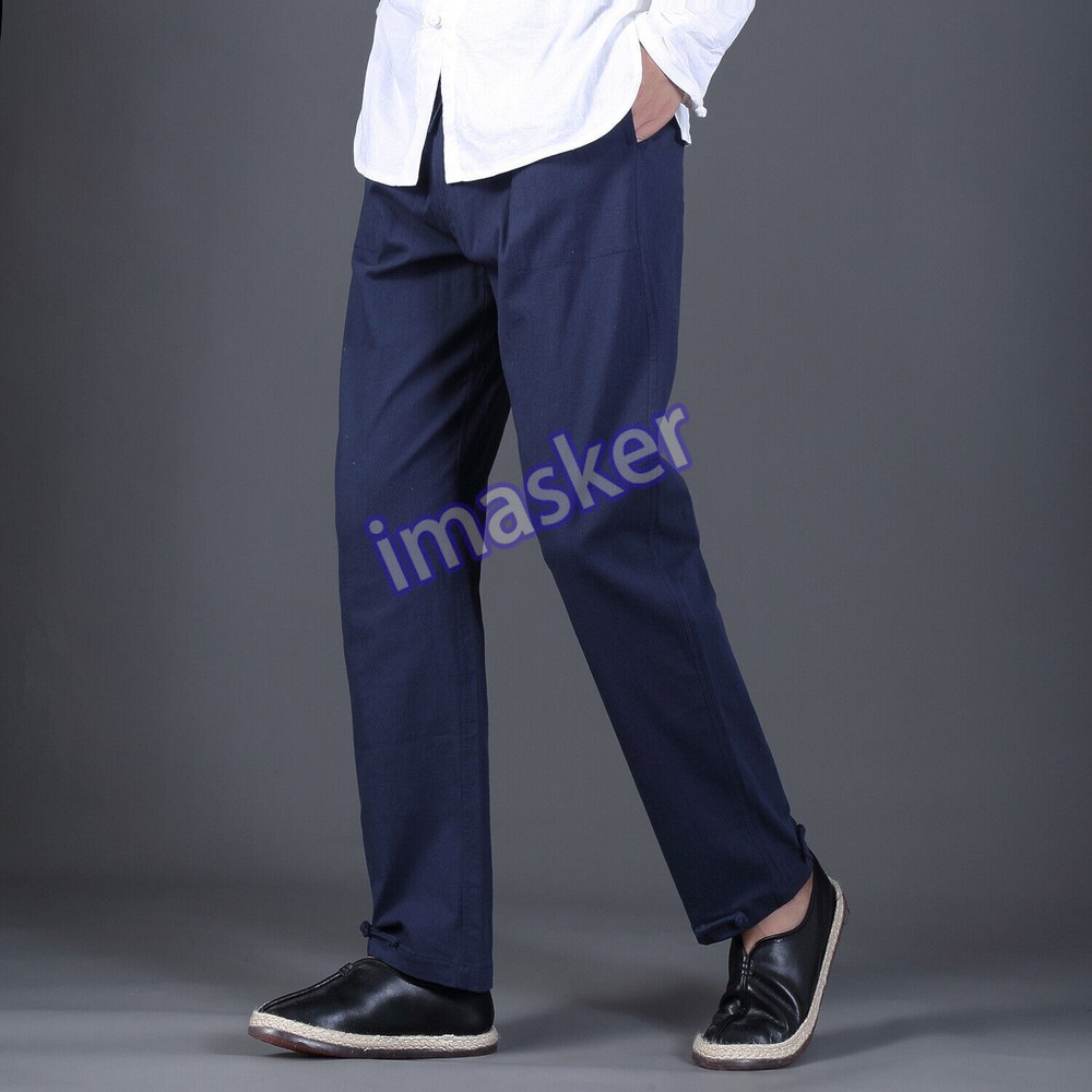 Spring Men's Stretch Cotton Linen Loose Straight Trousers