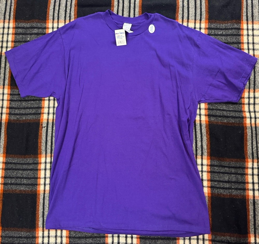 VINTAGE Deadstock Jerzees Shirt Mens XL Purple Blank 100% Cotton Made USA 90s