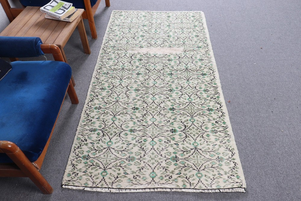 3,3x6,3 ft Turkish Rug, Vintage Accent Rug, Green Blue Oriental Rug