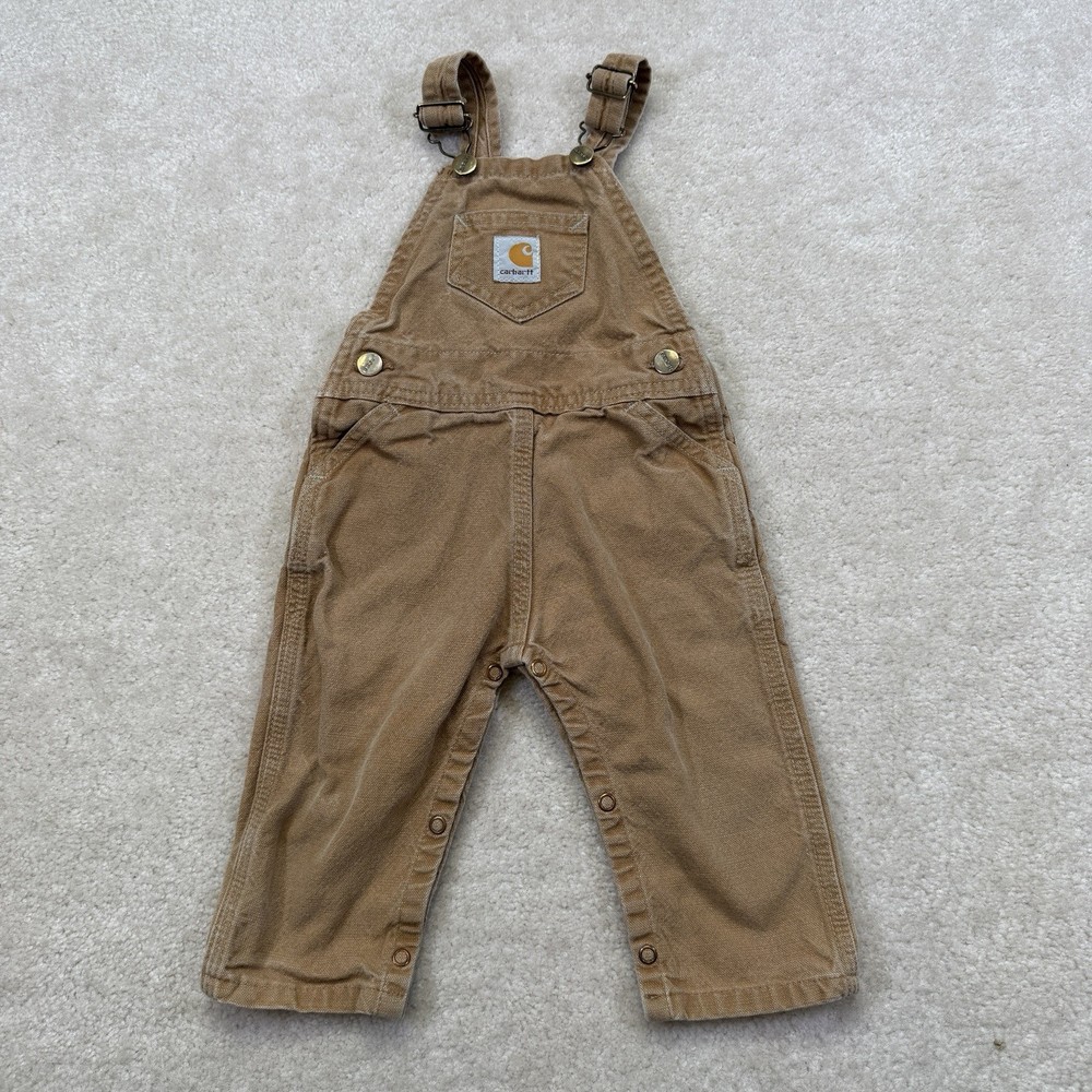 Vtg Carhartt Overalls Toddler 24 Months Brown Canvas Bib Workwear USA Union Made