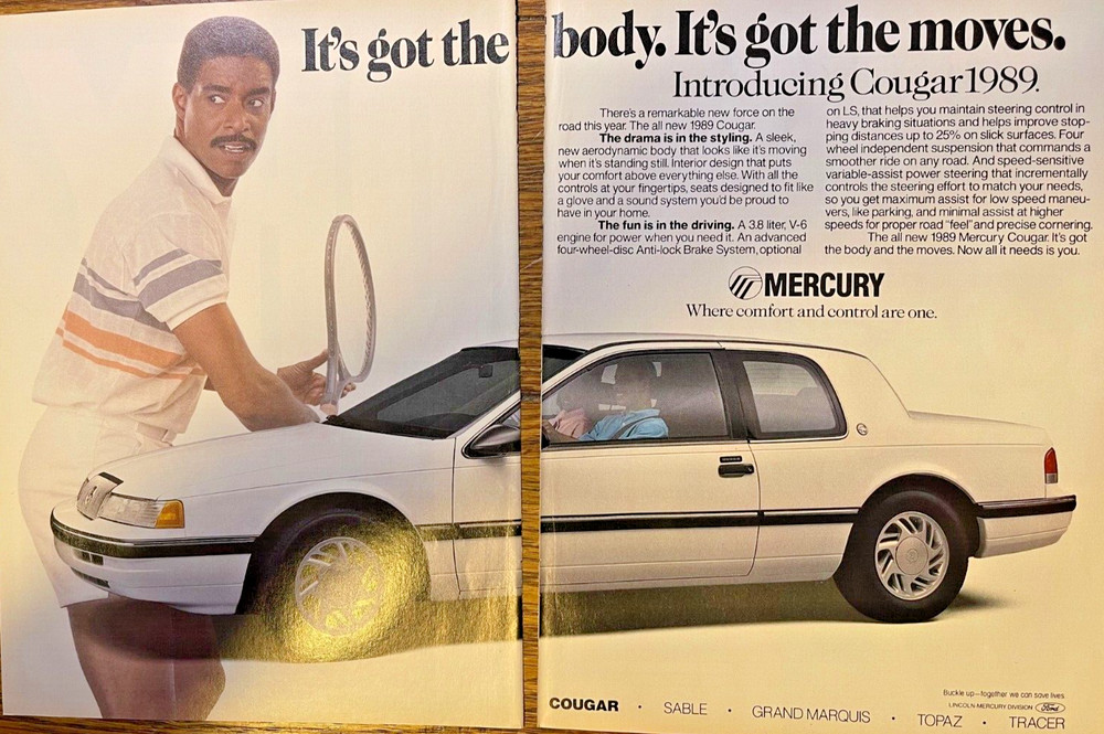 1989 Magazine Advertisement Mercury Cougar Tennis Player