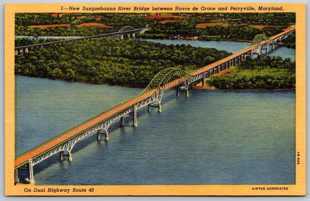 Vtg Maryland MD Susquehanna River Bridge Havre de Grace & Perryville Postcard