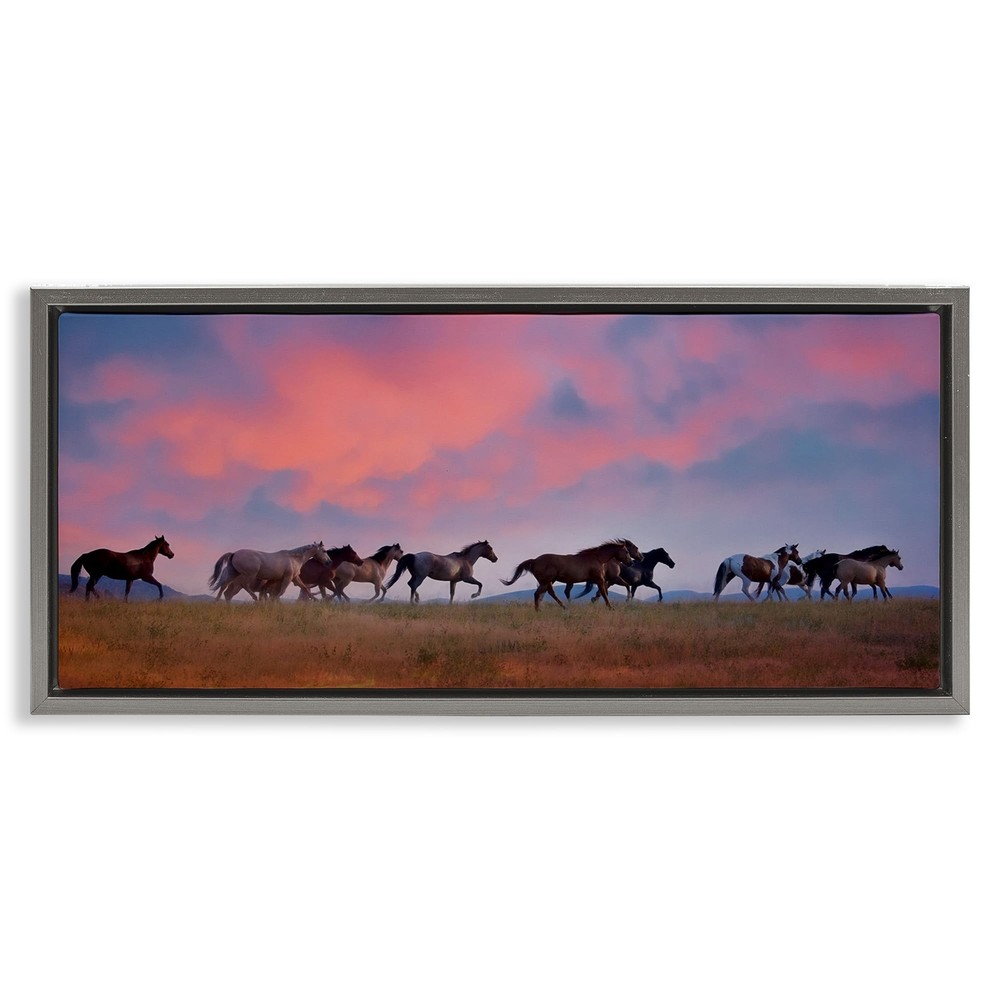 Wild Horses at Sunset Framed Floater Canvas Wall Art by PHBurchett