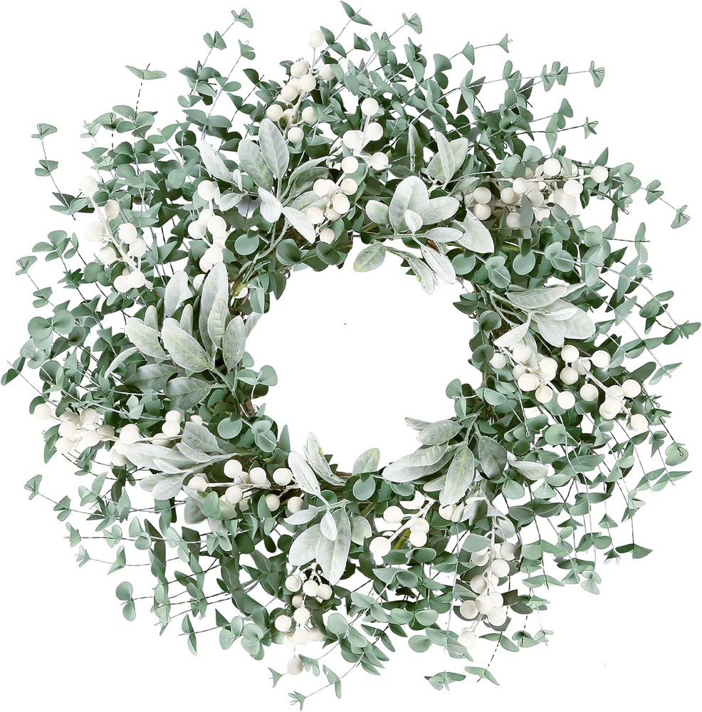 22-Inch Sggvecsy Boxwood Wreath with White Berries Artificial Greenery