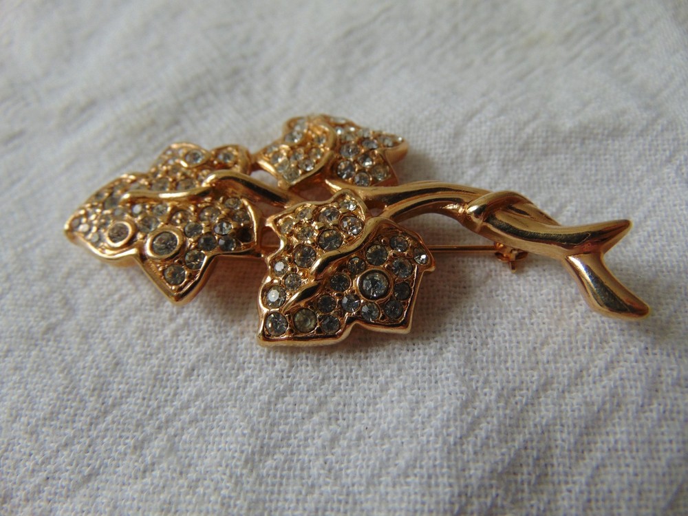 vintage Swarovski Swan signed crystal leaves branch brooch