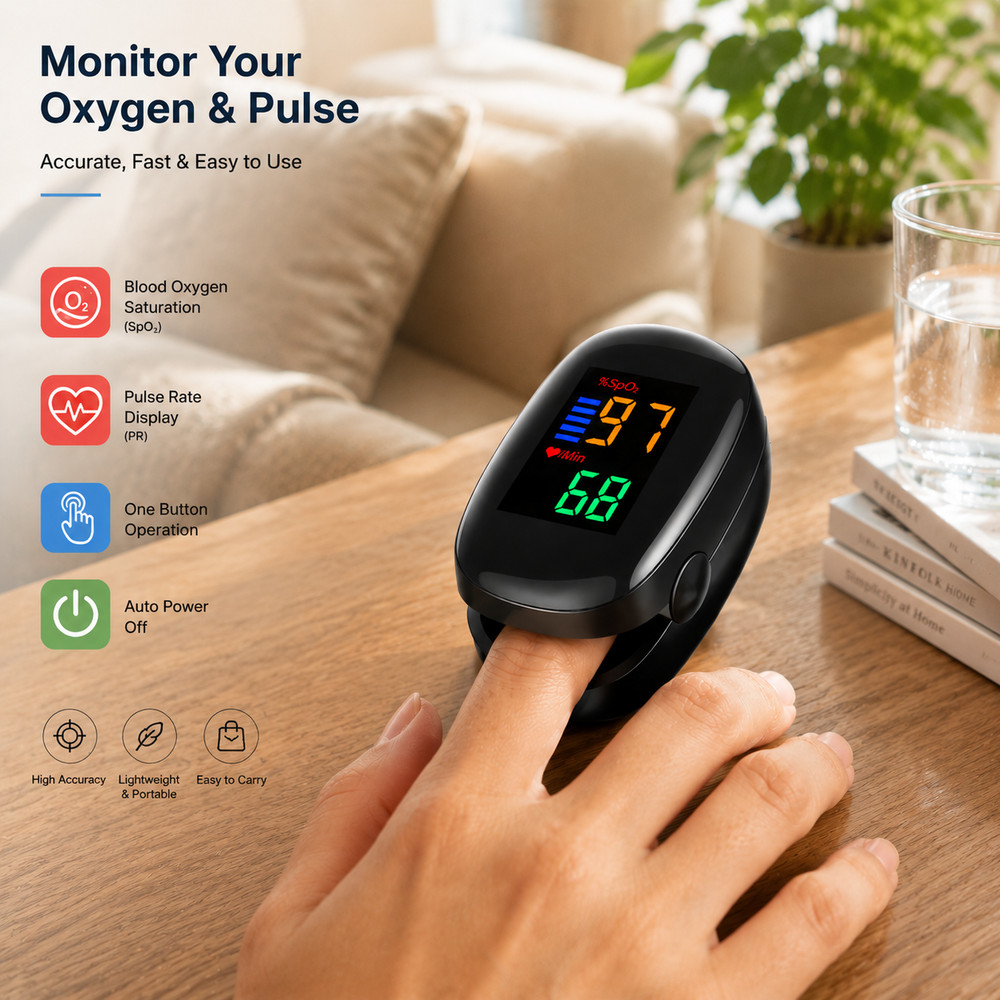 Finger Tip Pulse Oximeter Meter SpO2 Oxygen Saturation Rate Heart Blood Monitor