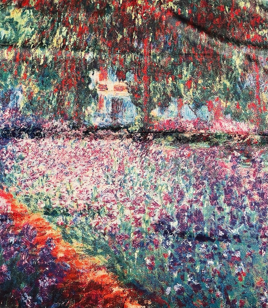 Luxury Double-Sided Cashmere Scarf with Monet's Garden Path Floral Design