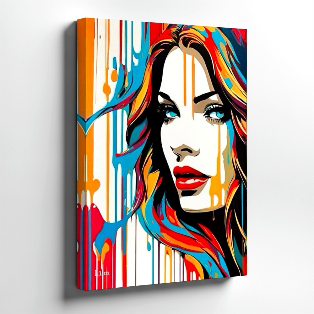 Wall Art Colorful Abstract Woman Portrait Canvas Print Modern Graffiti Decor-image
