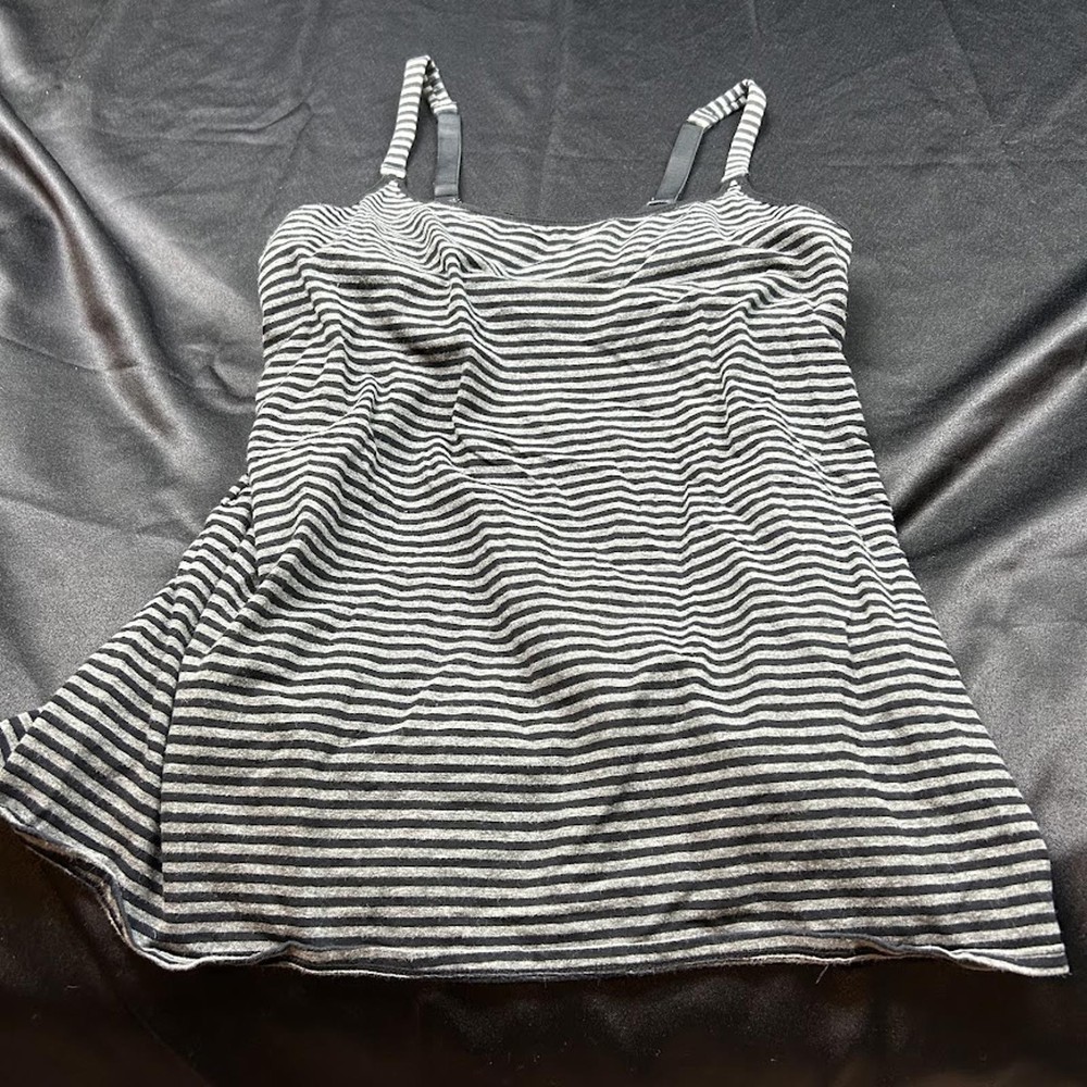 Gilligan & O’Malley WOMENS Grey & Black Striped Nursing Tank Top Size L