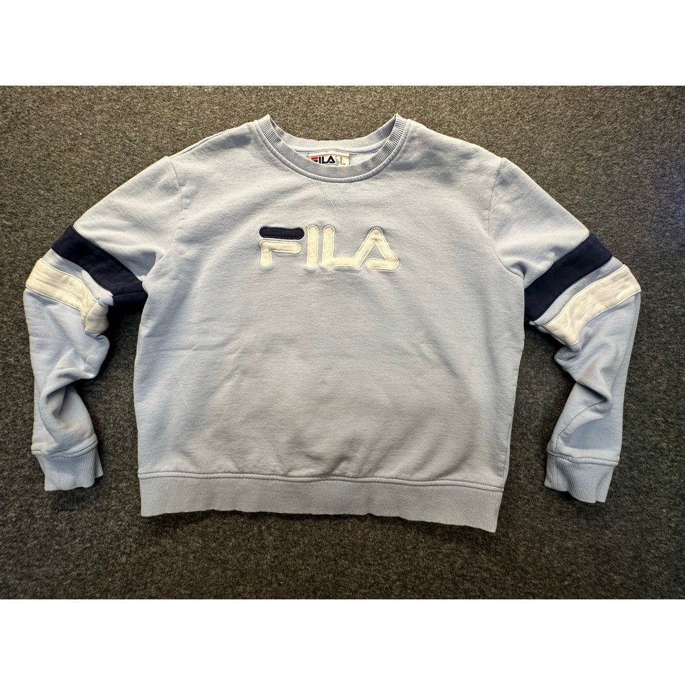 FILA Logo Crewneck Pullover Sweatshirt Women’s Light Blue Size XL GUC