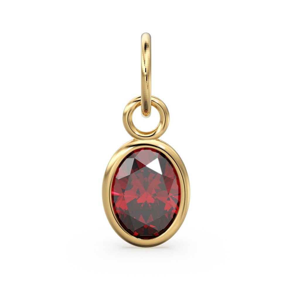 Red Garnet 14k Solid Gold Oval Charm Pendant January Birthstone Jewelry