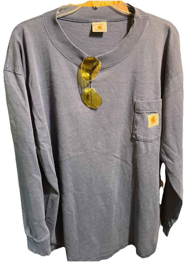 Vintage Carhartt Shirt Mens XL Blue Thermal Crewneck Long Sleeve Made in USA 90s