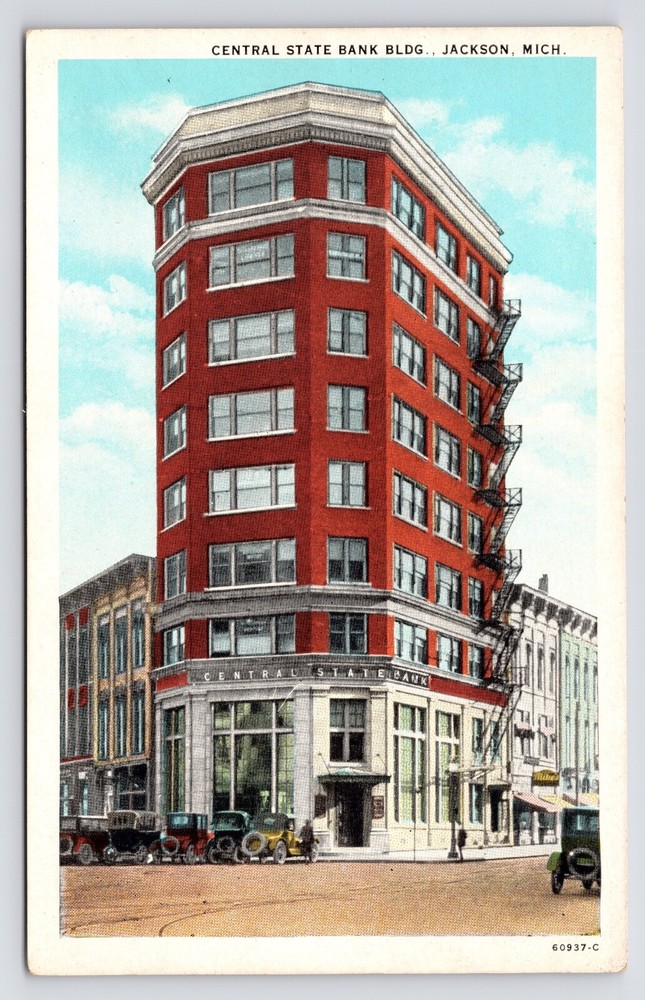 c1920s~Jackson Michigan MI~Central State Bank Building~Downtown~Antique Postcard