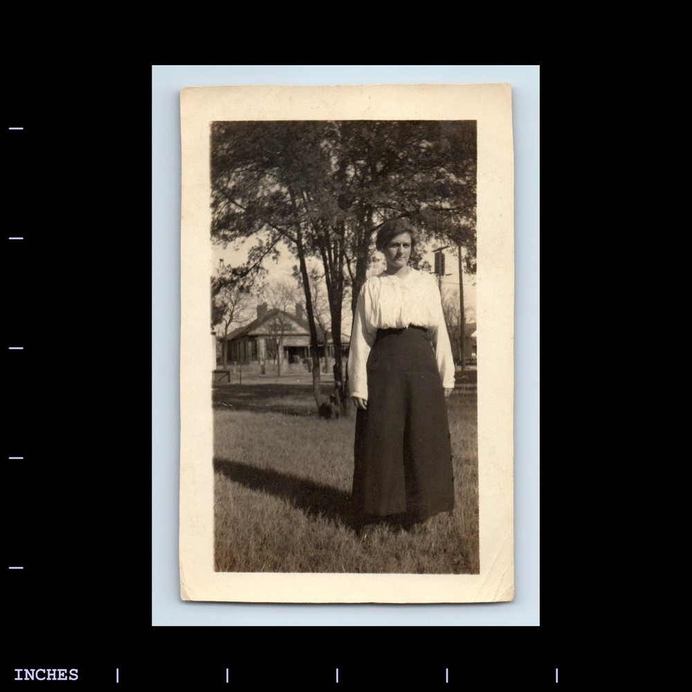 Old Vintage Photo WOMAN STANDING OUTSIDE IN YARD
