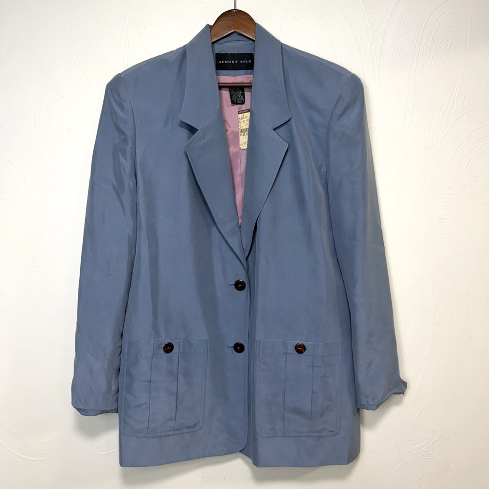 Vintage NWT August Silk Men's Blue Business Casual Button Up Blazer Jacket 8/38