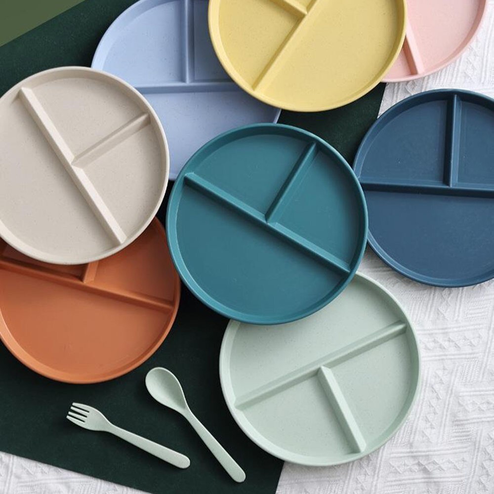 1x Dinner Plate Diameter 22cm 3 Divided Plate Reusable For Serving Snacks Salads