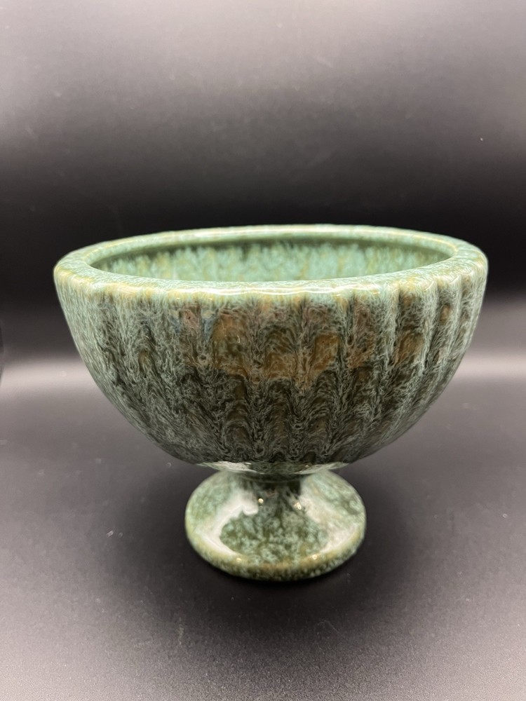 Vintage Haeger USA Green Teal Scalloped Footed Bowl Planter