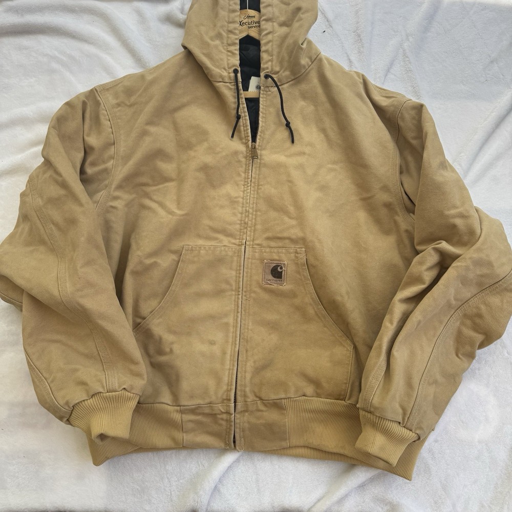 Vintage 1999 Carhartt J06WET Quilted Tan Hooded Jacket USA Union Made Size 2XL