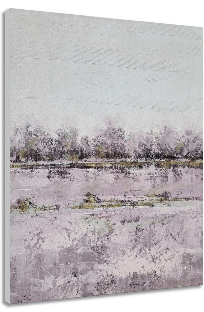 Landscape Wall Art Hand Painted Abstract Forest Mid Century Modern Lake-image