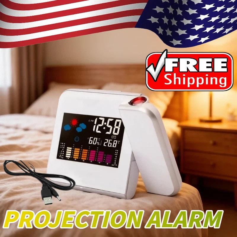 LED Projection Alarm Clock Digital Clock Projector Temperature Display Snooze