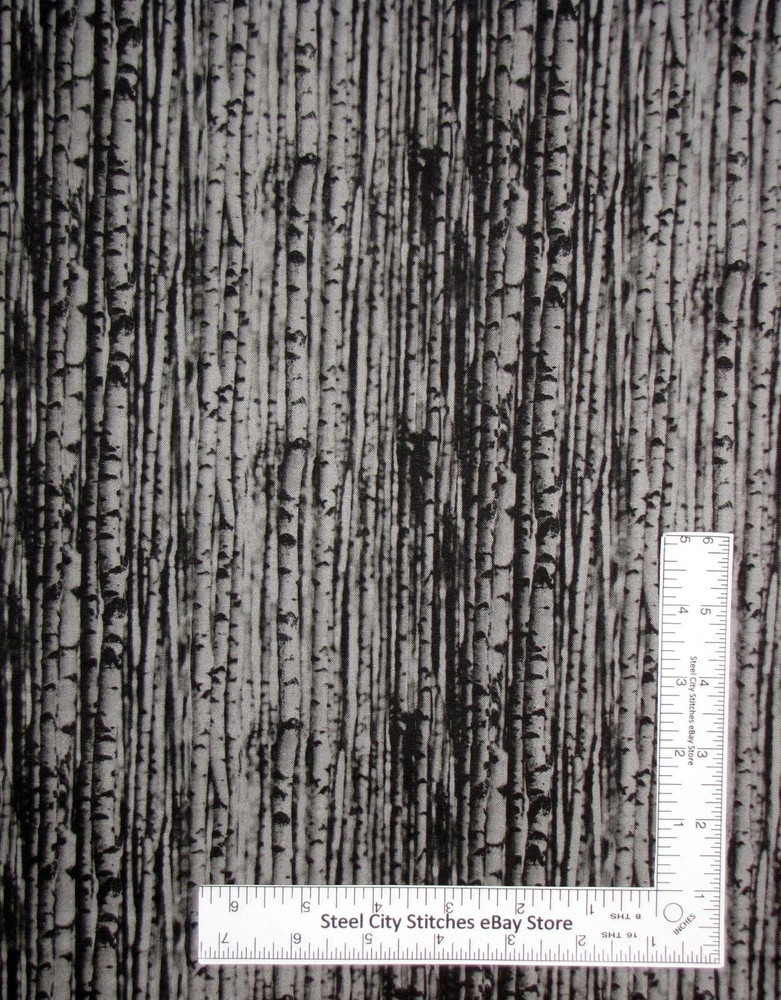 Christmas Fabric Birch Tree Trunk Nature Grey Evening Frost Cotton Benartex Yard