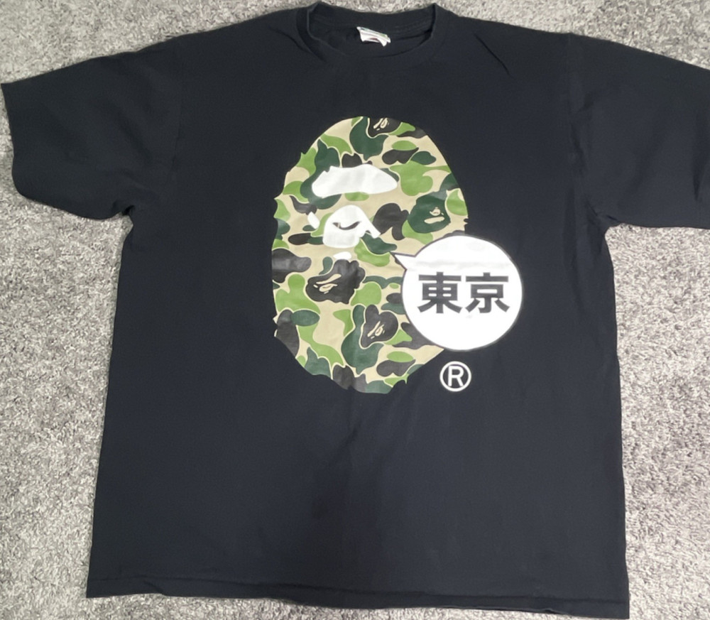 A Bathing Ape BAPE Men’s Black Tokyo Camo Logo Crew Neck Tee 2XL