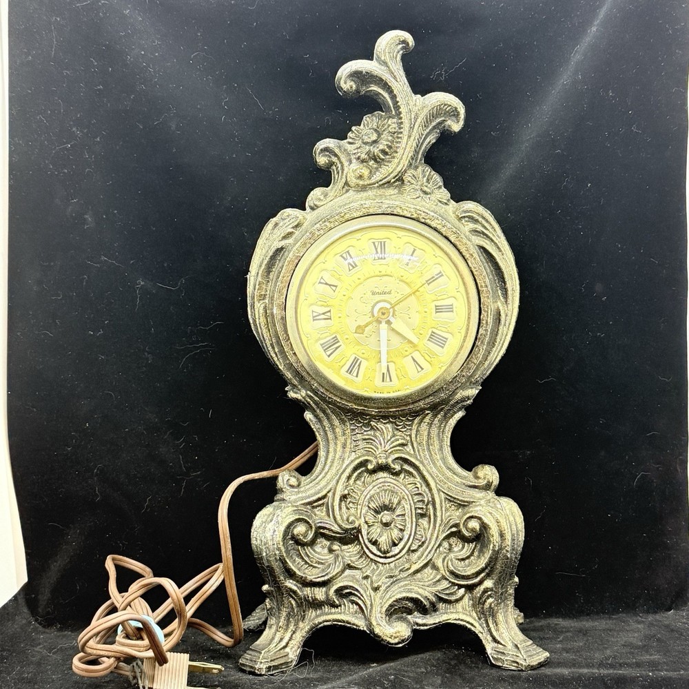 United Metal Goods Electric Mantel Clock Model 782 Rococo Vintage 1950s USA