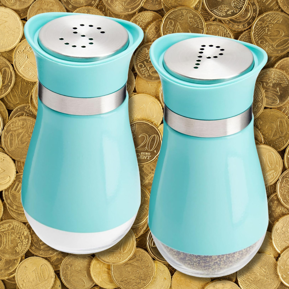 2 Pieces Set Teal Stainless Steel Salt and Pepper Shakers with Glass Bottom