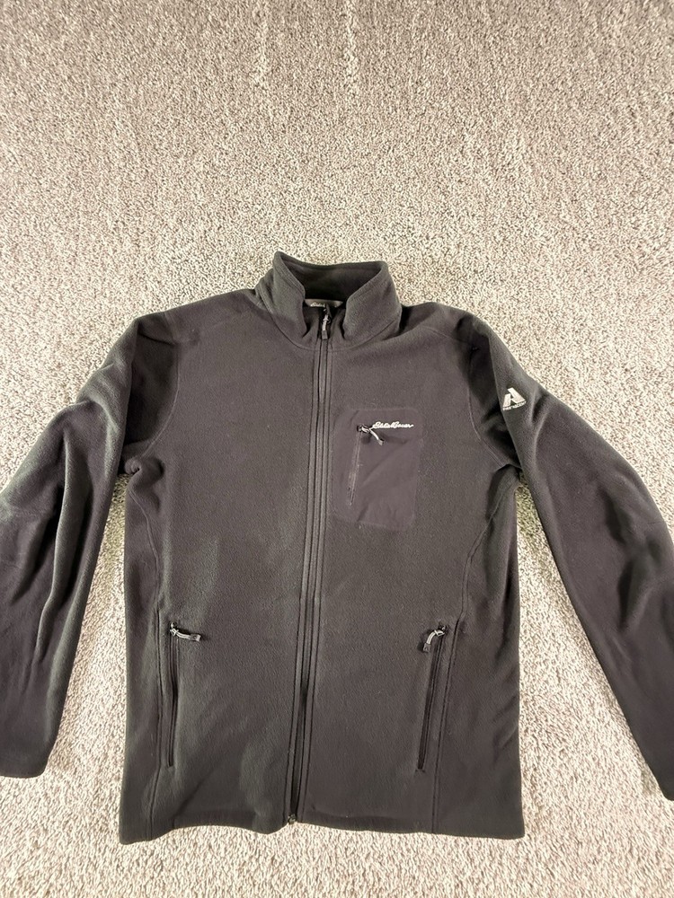 Eddie Bauer Men’s Fleece Full Zip Jacket Size Large Black Front Zip Pocket