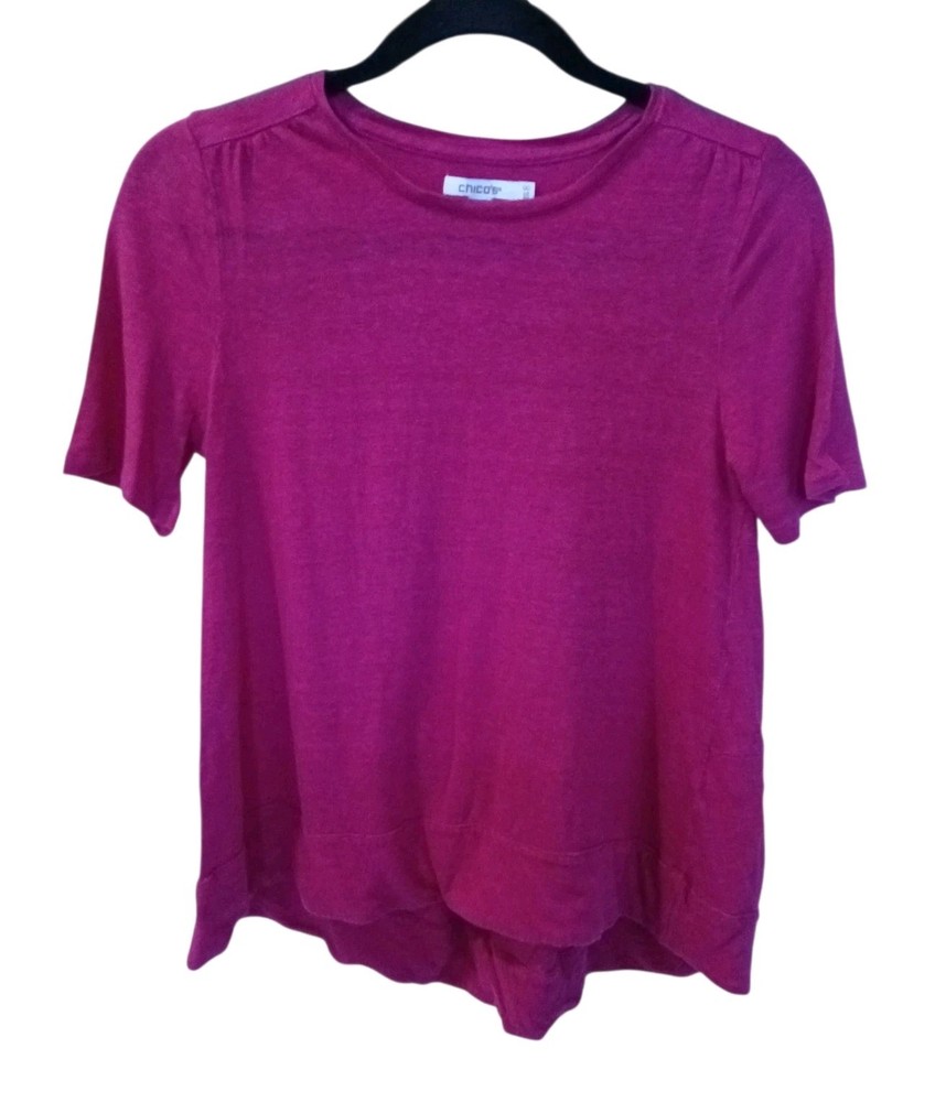 Chico’s Pink 100% Linen Short Sleeve Top Size 00(US XS) Tiered Back Swing Tunic