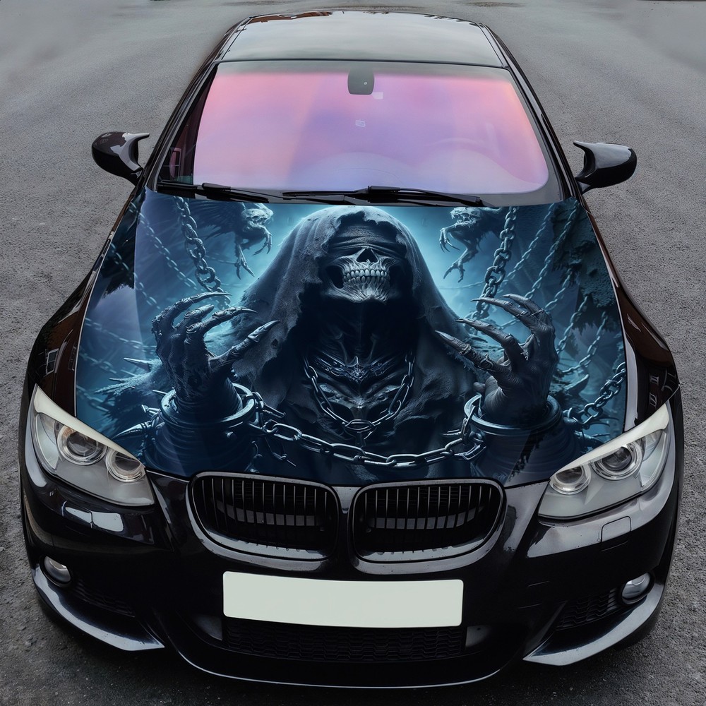 Car Hood Wrap Vinyl Decal Grim Reaper in Chains Graphic Custom Size Made to Fit