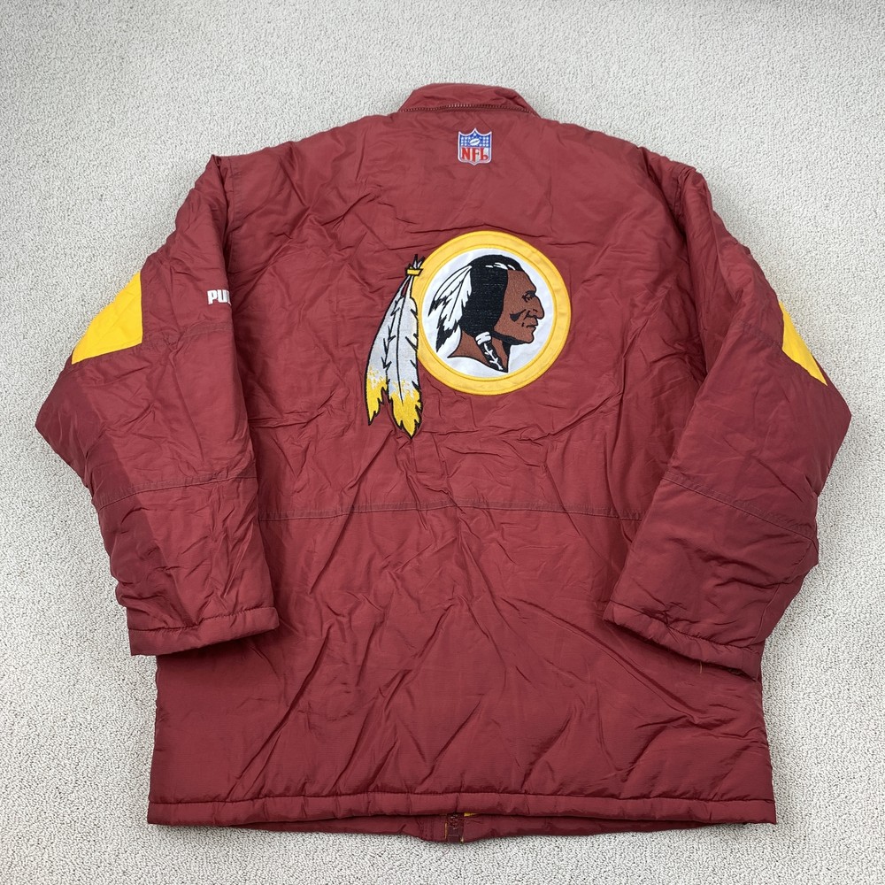 Vintage Puma Redskins Jacket Men's Large Burgundy Yellow NFL Logo Warm Winter