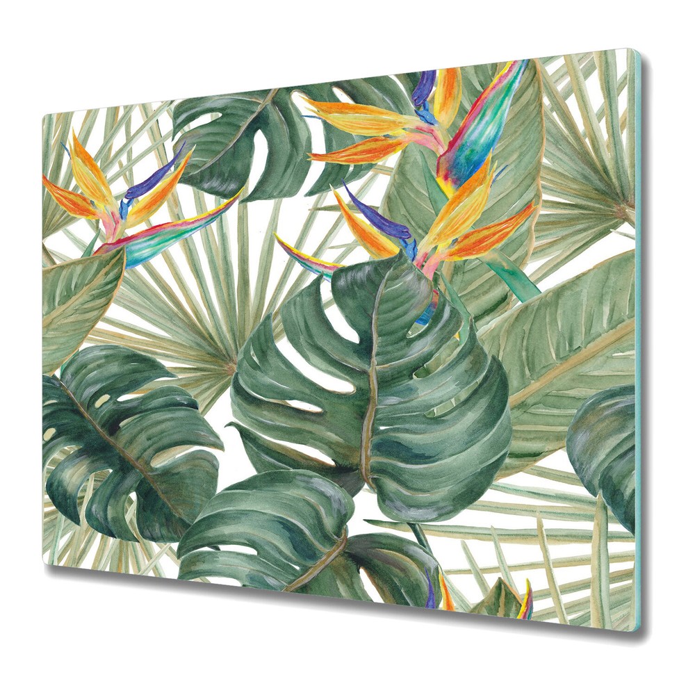 Glass Chopping Board Utensil Palm Paradise Vintage Leaves Watercolour 60x52