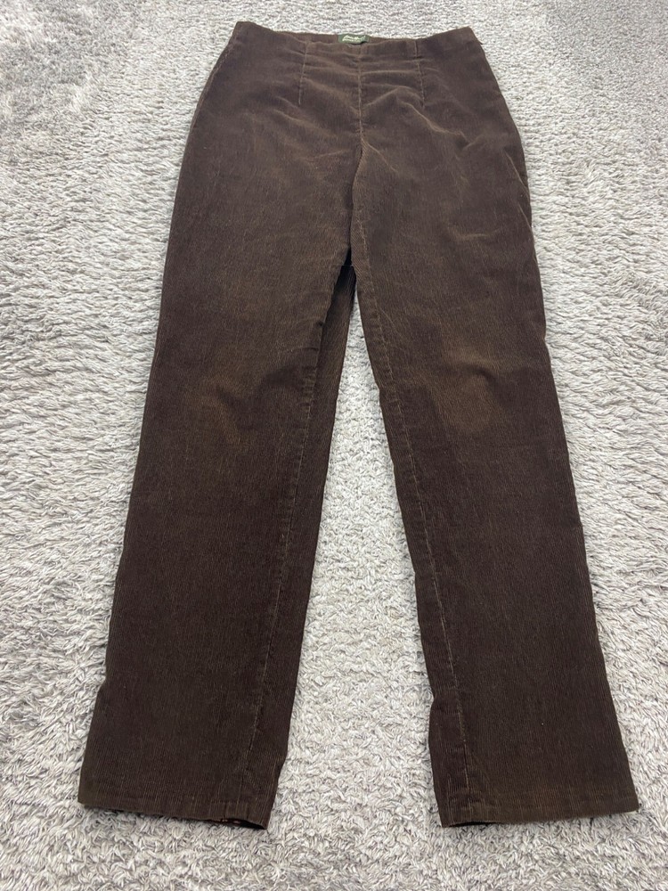 Eddie Bauer Corduroy Pants Women 8 Brown High Rise Pleated Pull On Bremerton Fit