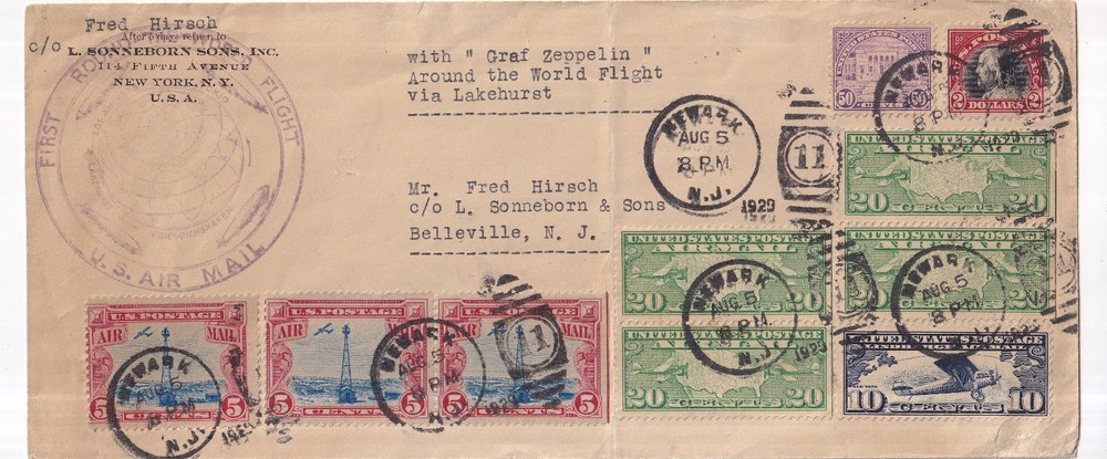First Round-the-World Flight Zeppelin Cover w/ crease