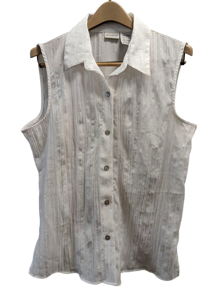 White Stag Textured Sleeveless Cotton Collared Blouse - Size XL