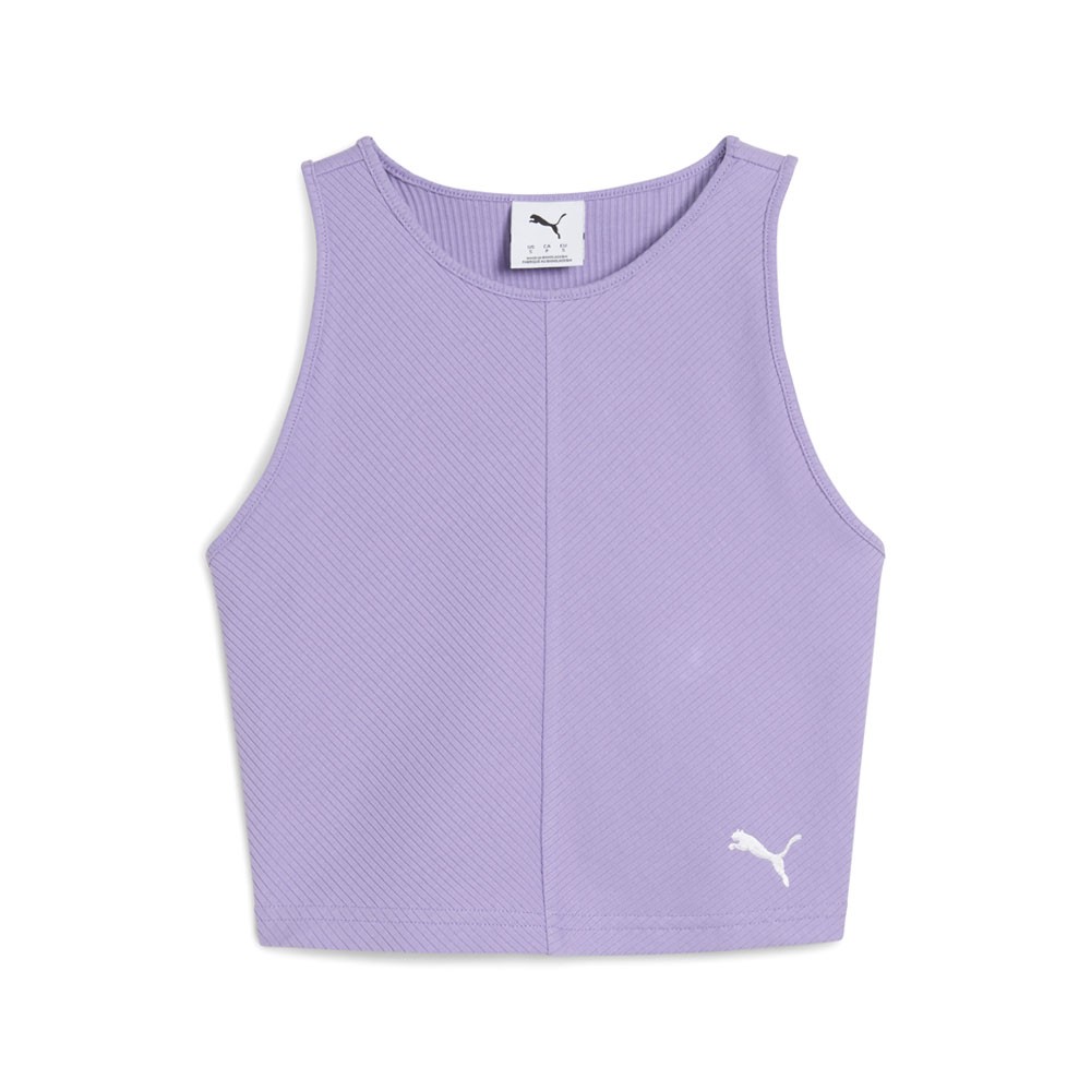 PUMA Wardrobe Essentials Ribbed Crew Neck Short Sleeve Top Womens Purple Casual