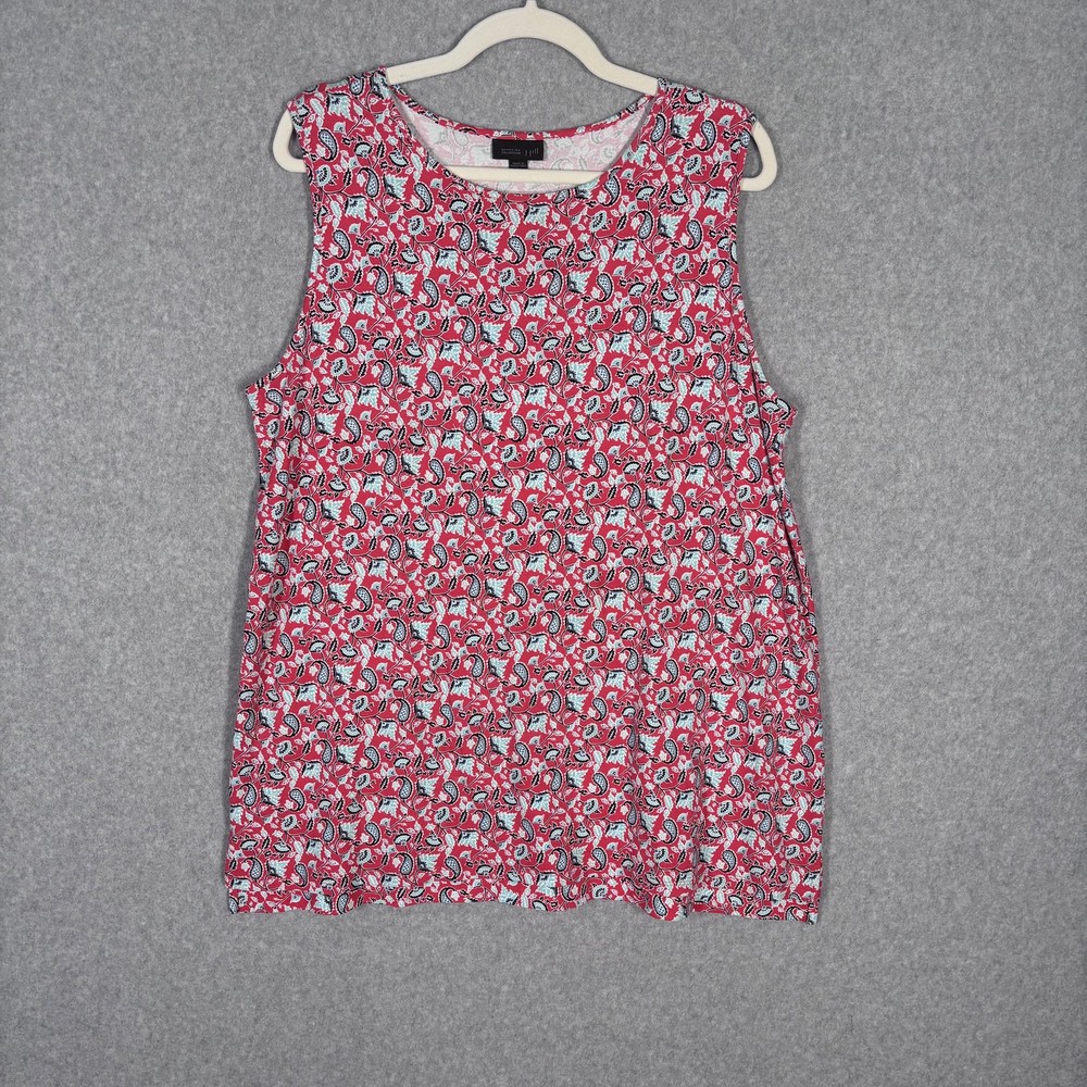 J Jill Wearever Tunic Tank Top Large Pink Blue Paisley Soft Flowy Comfort Casual