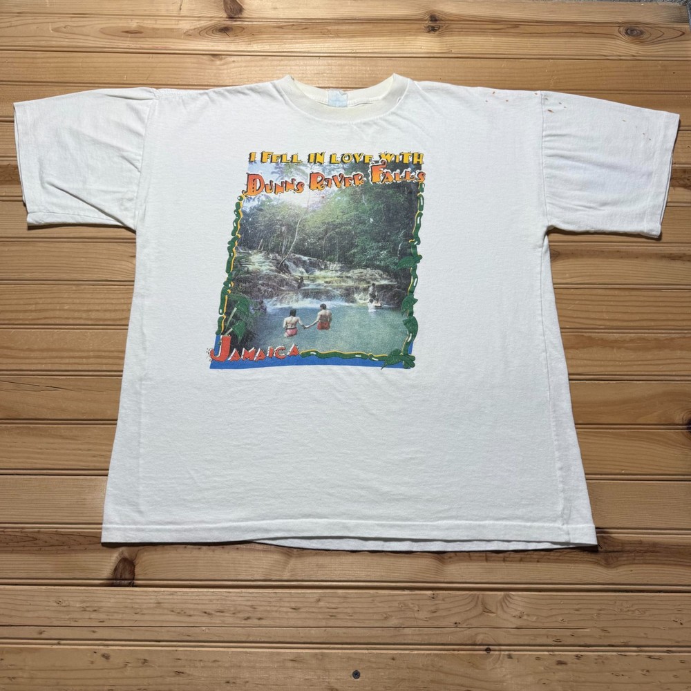 Vintage 90s Jamaica Dunns River Falls Nature Graphic Souvenir T-Shirt - Large