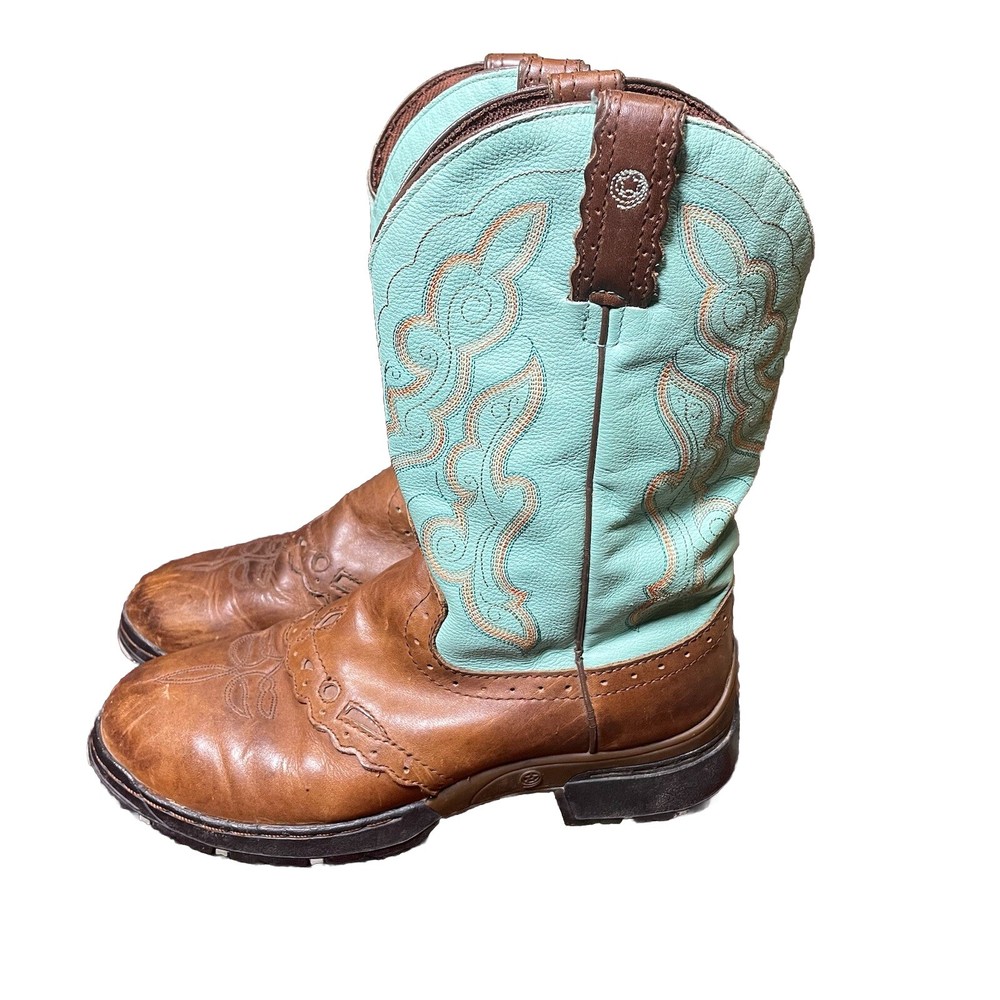 Justin Gypsy Women's Teal Leather Cowgirl Boots Size 7.5B US L9034 Pull On Western Style