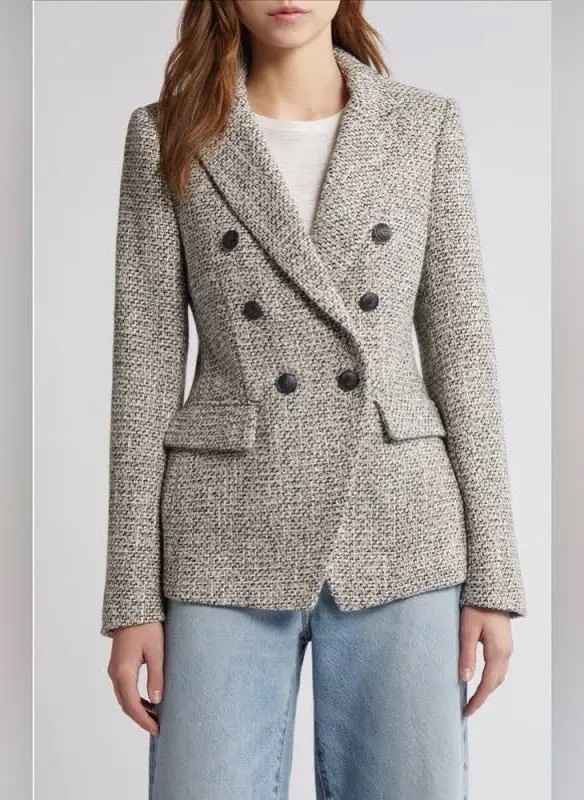 NWT Rag & Bone Preston Tweed Blazer in Black White Wool Blend Size 16 MSRP 695