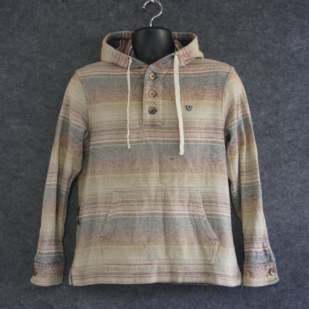 VISSLA Descanso Hooded Popover Men's S Small Striped Surf Skate Boho Aztec Henle