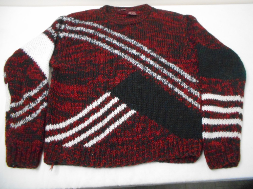 VTG Bachrach Sweater Mens Red Black Striped Hand Knit Men's Size Large L