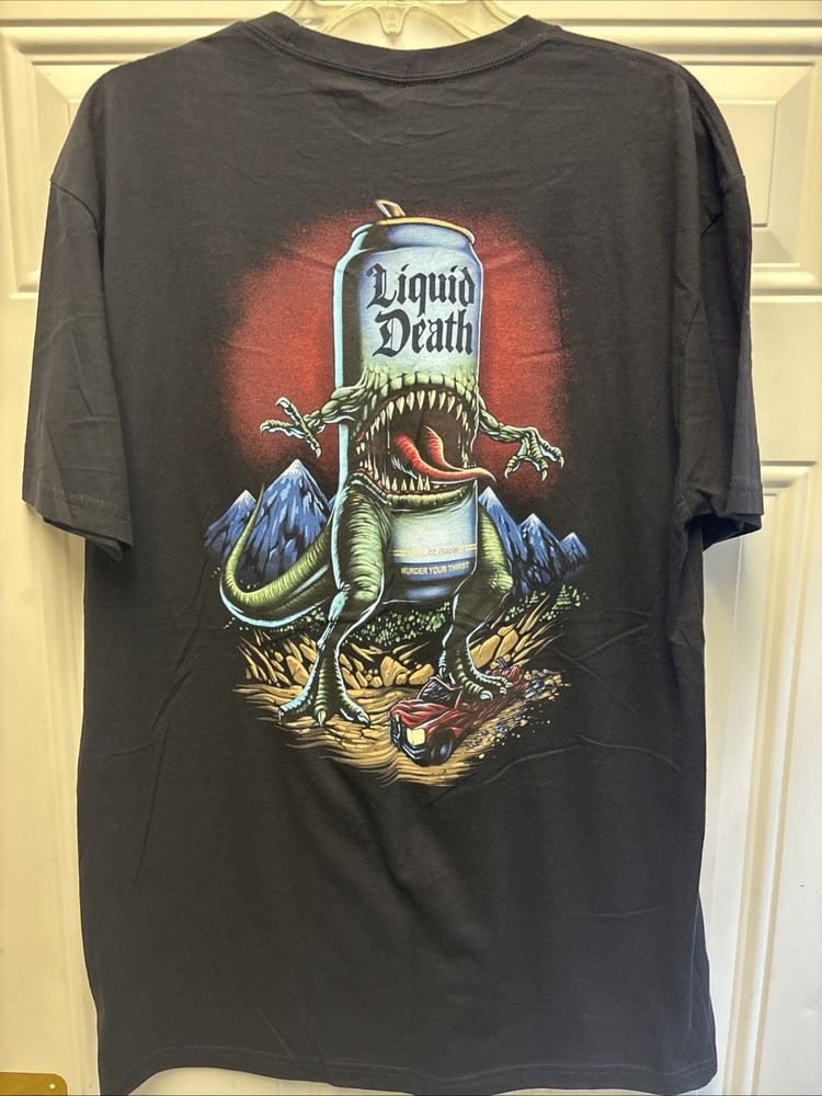 Liquid Death “Jurassic Death” Black T-Shirt (Size:L) BRAND NEW & LIMITED EDITION